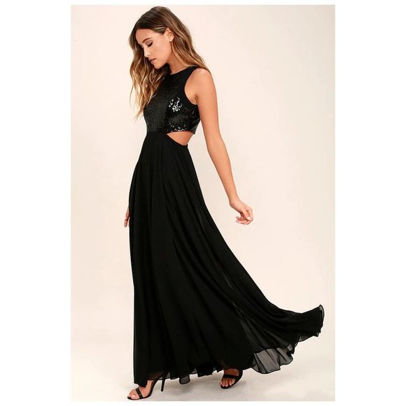 LULU'S Nothin' But Love Black Sequin Maxi Dress sz XS Women's - Picture 2 of 13